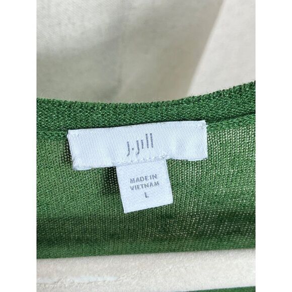 J. Jill Linen Blend V-Neck Longline Tunic Top Side Slits Large Green Lagenlook - Picture 8 of 9